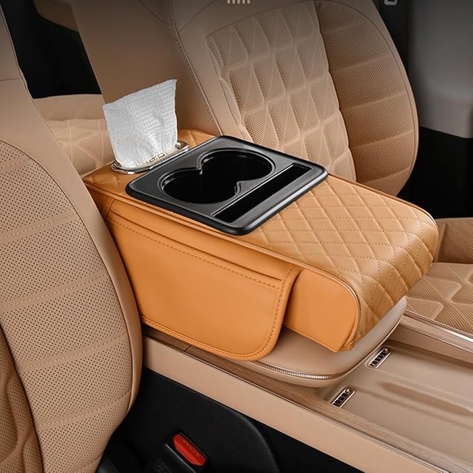 5 in 1 Universal Fit Car Armrest Console Cushion with 2 Cup Holders