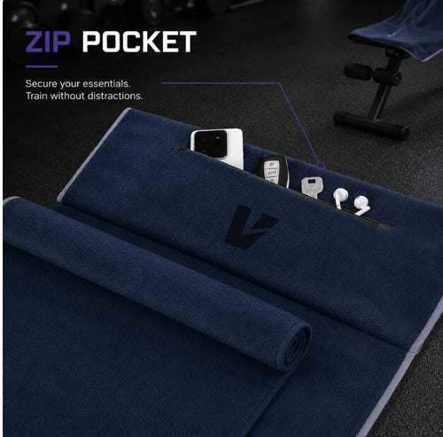 900 GSM Sweat Absorbing Full Length LOCKFIT GYM TOWEL with ZIP Pockets